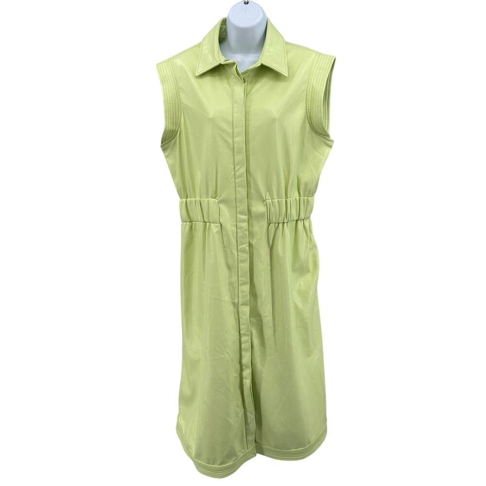 House of Harlow 1960 Shirt Dress Vegan Leather WMNS L Lime Green Utility Midi